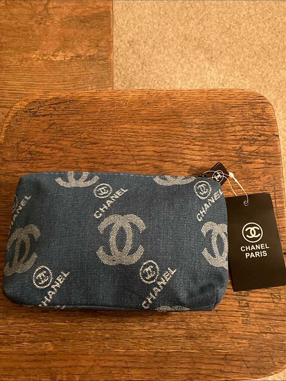 CHANEL Beaute Denim Carryall Makeup/Cosmetic Bag/Pouch with Dust Bag NWT